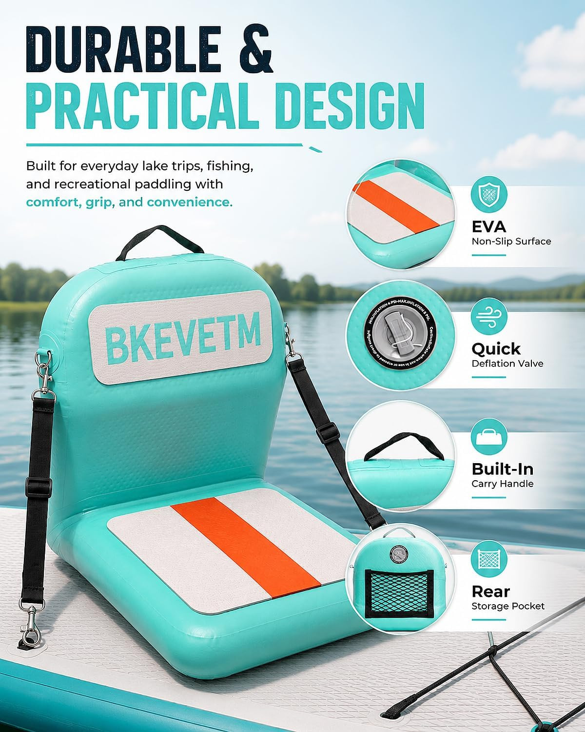 Upgraded Inflatable Kayak Seat and SUP Paddle Board Seat with Back Support | Zin