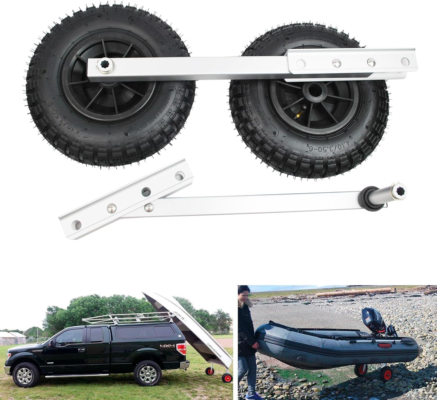EZ Load Boat Launching Wheels Set for Inflatable Boat & Aluminum Boat, Support M