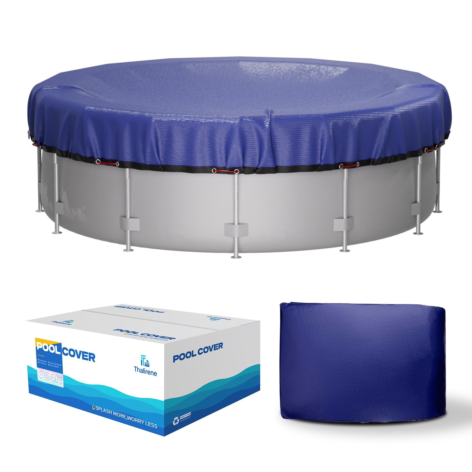 24FT Heavy Duty Pool Cover for Above Ground Pools,200 GSM Tear-Resistant Mate…