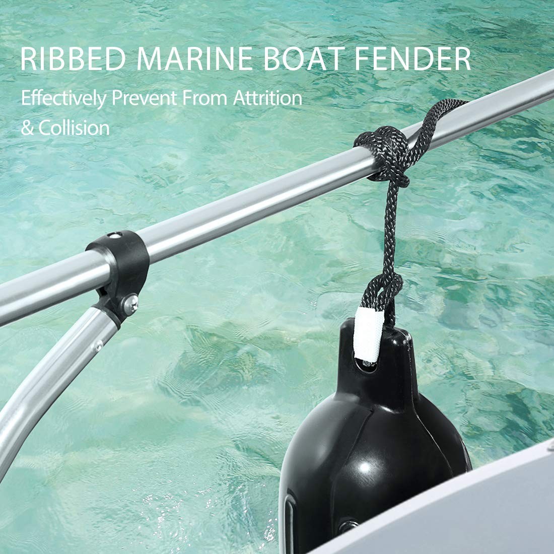 VIVOHOME Vinyl Ribbed Boat Fenders 4 Pack, 6.5 Inch x 24 Inch, Black