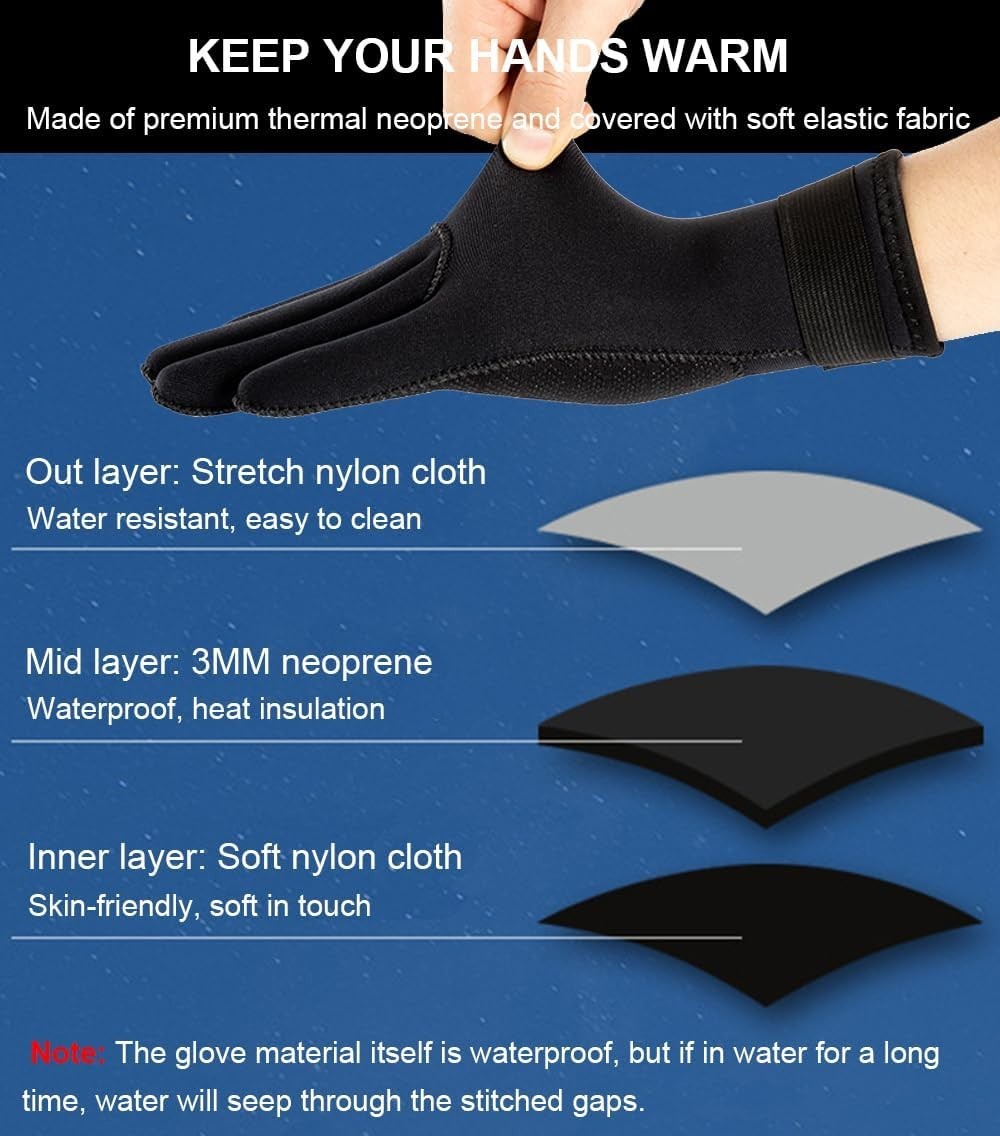 3mm Neoprene Diving Gloves Dive Gloves, Anti Slip Pool Glove Waterproof Fishi…
