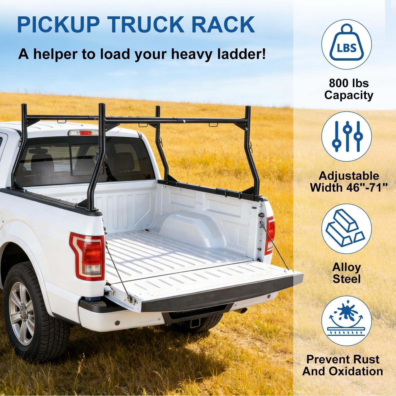 Universal Adjustable Pick up Truck Bed Ladder Rack Lumber Utility Kayak 800lbs