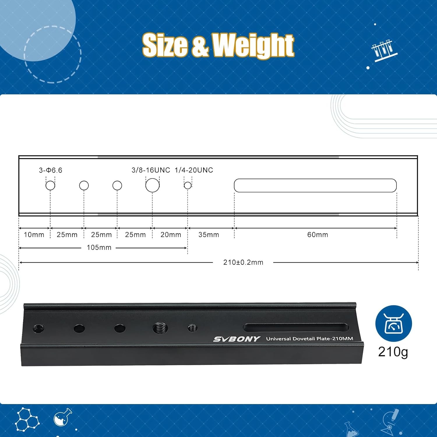 SVBONY SV219 Dovetail Mount Plate, 210mm 8.26 inches Universal Black