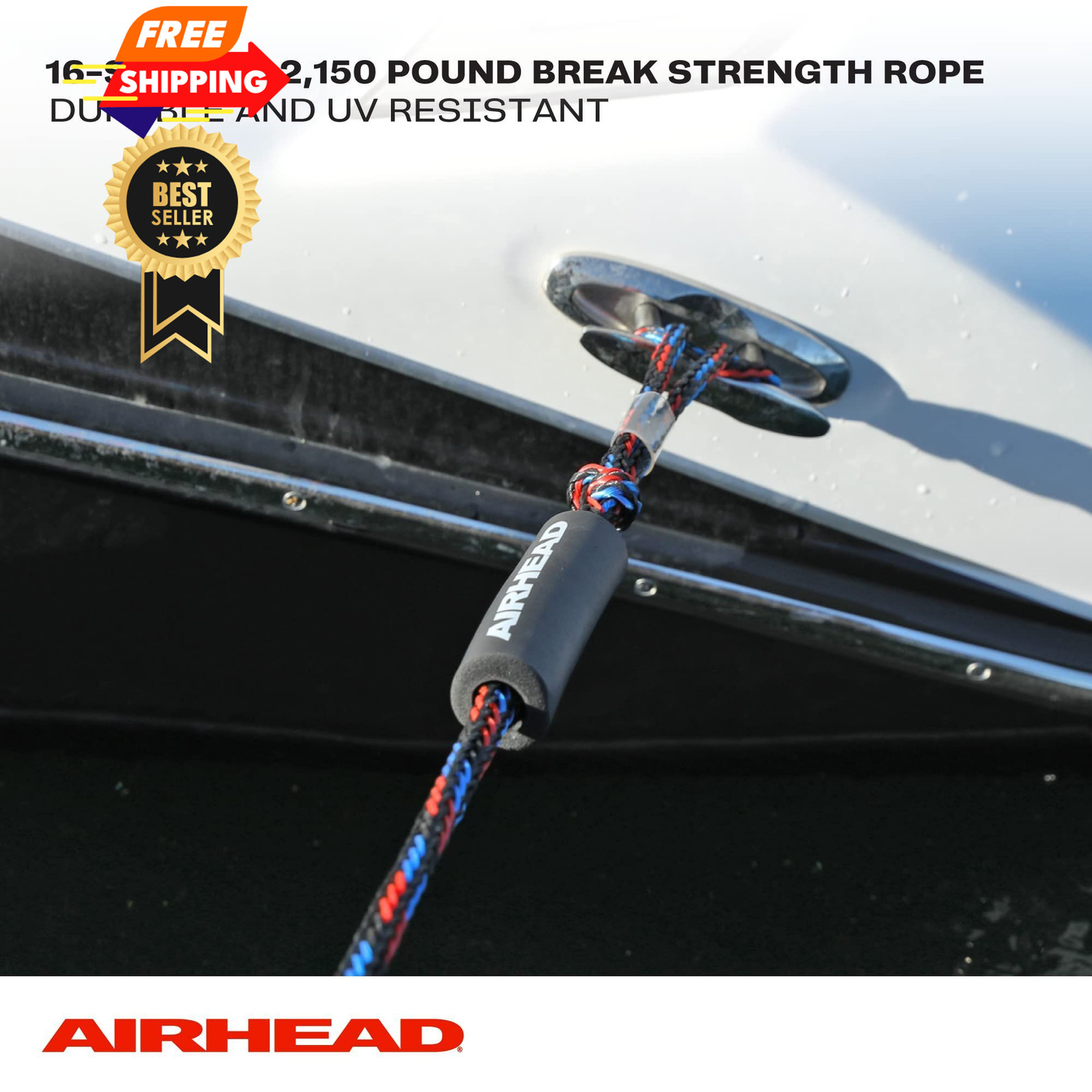AIRHEAD AHDL-4 Bungee, Dockline For Watercraft 4 Feet 4 feet, Black/Blue/Red