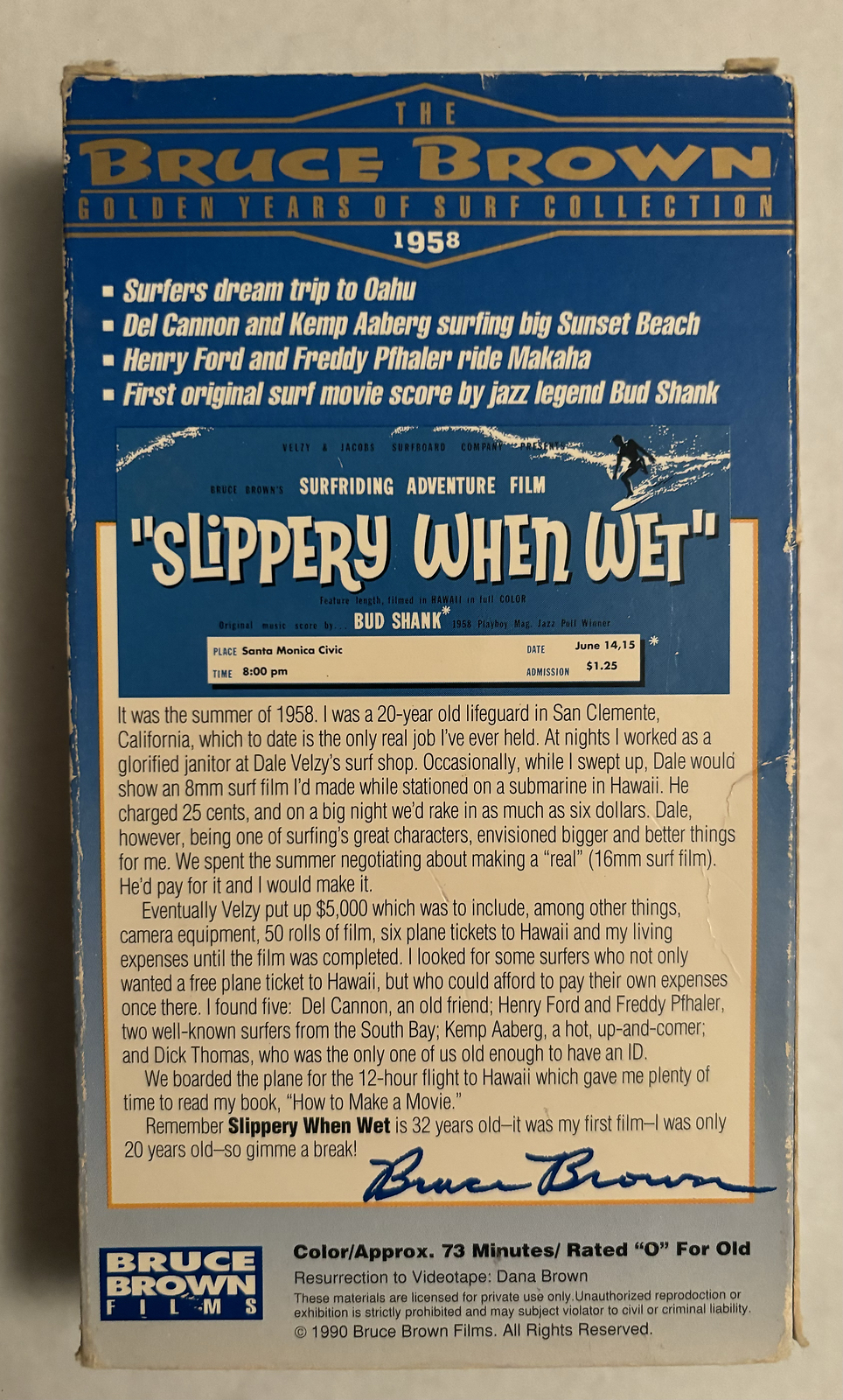 Slippery When Wet BRUCE BROWN VHS tape CULT classic SURF film 50s HAWAII