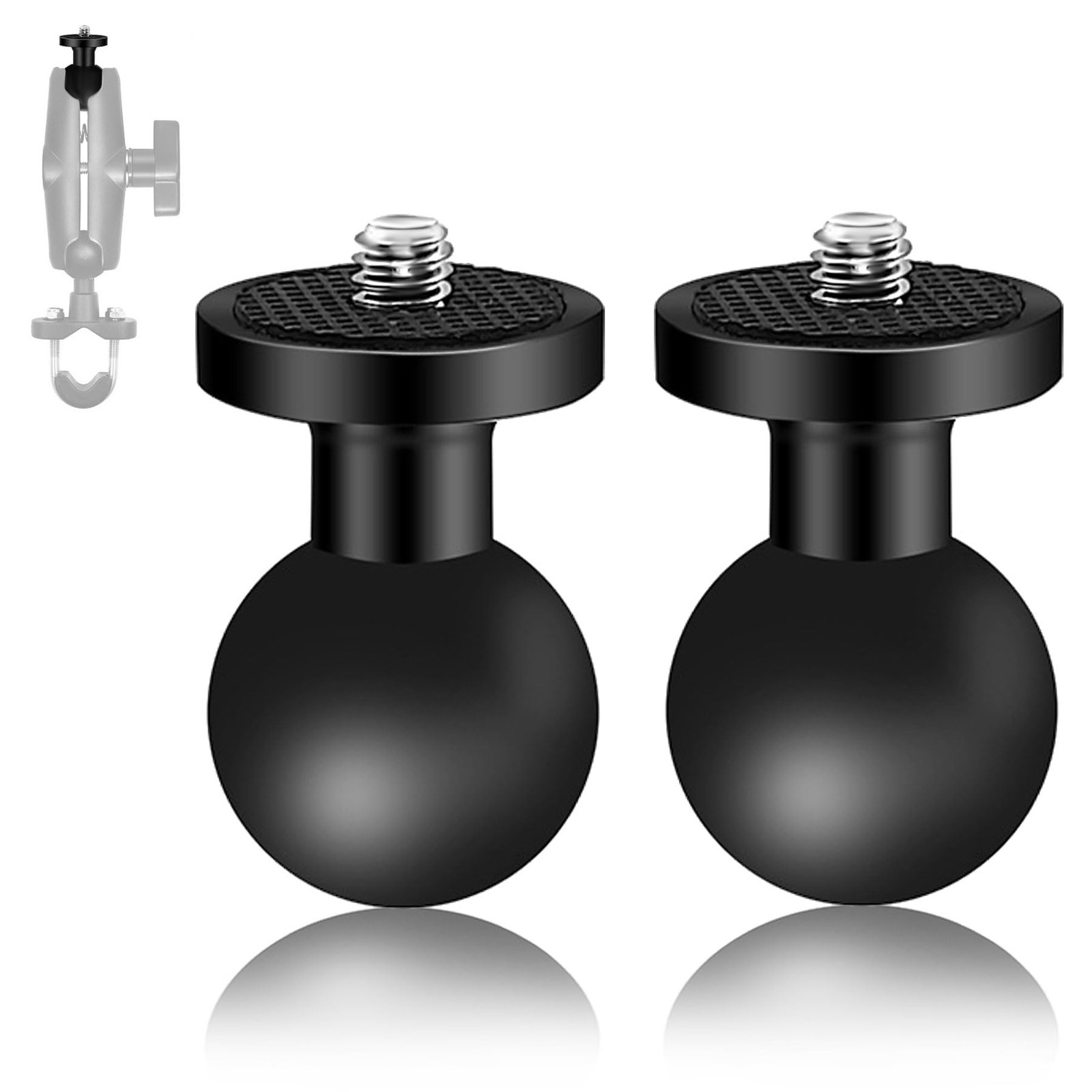 2PC Aluminum Alloy 1″ Ball Mount Adapter with 1/4″-20 Threaded 1 Inch, Black