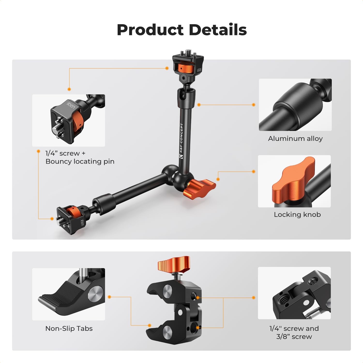 K&F CONCEPT 11″ Magic Arm Clamp with Super 11 Inch Clamp, Black