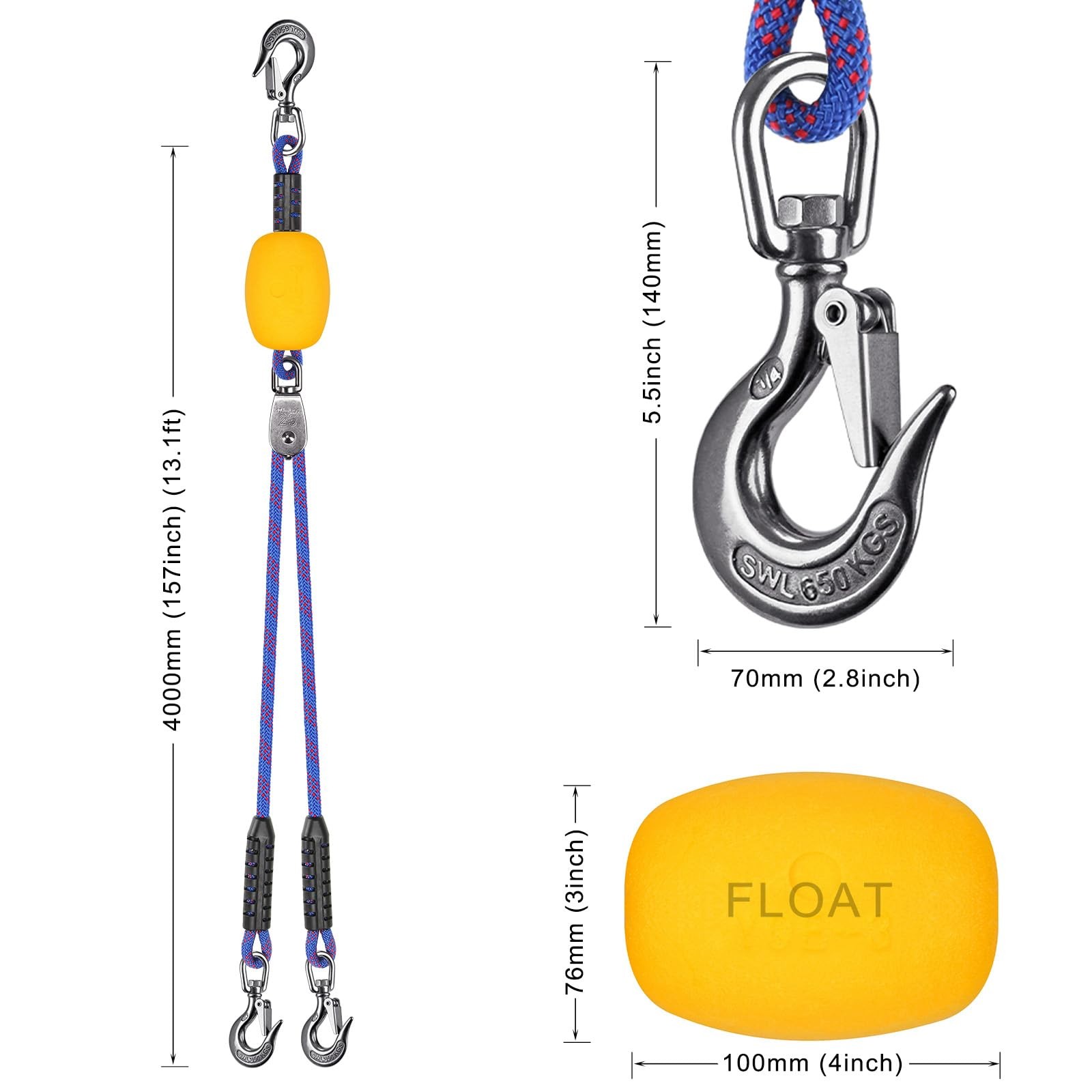SELEWARE 26ft Heavy 26 feet, C: 26 ft Boat Tow Harness with Pulley & Float