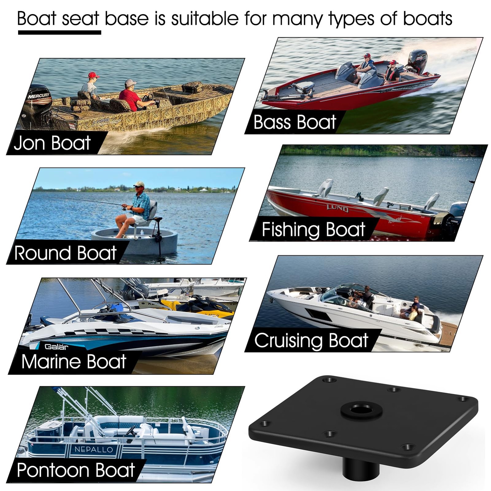 Boat Seat Base Mount Pedestal 1pack 7×7 Aluminum, Black