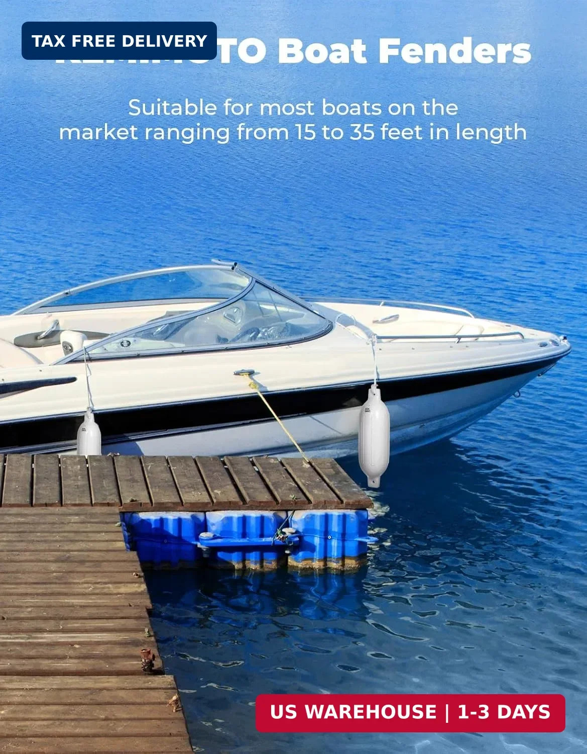 KEMIMOTO Boat Fenders Boat Bumpers for 15-35ft Boat, 4 Pack Inflatable Boat Fend