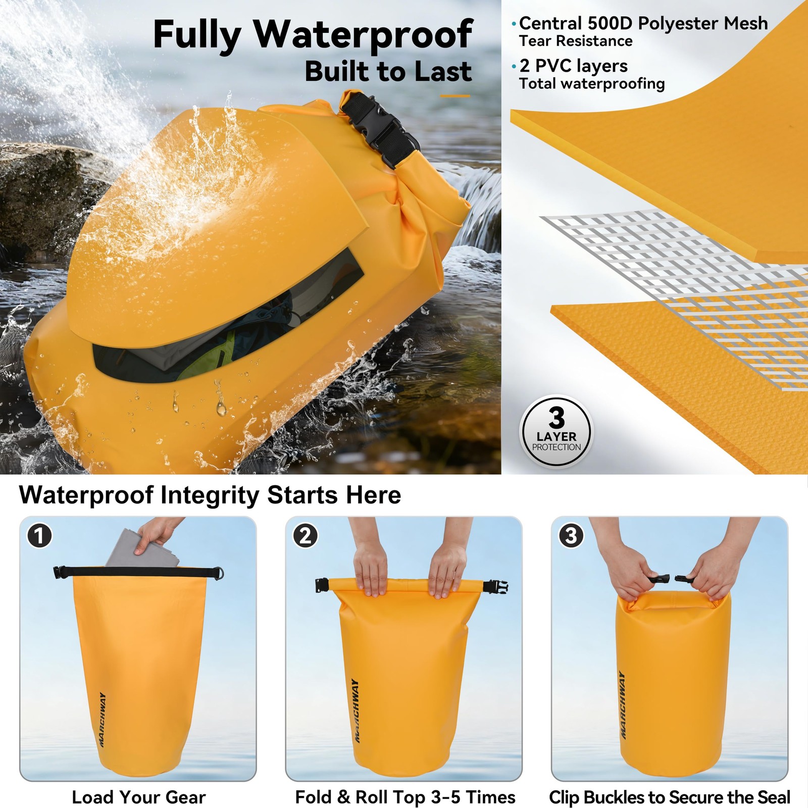 Marchway Floating Waterproof Dry Bag Backpack 5L/10L/20L/30L/40L Roll Top Sack