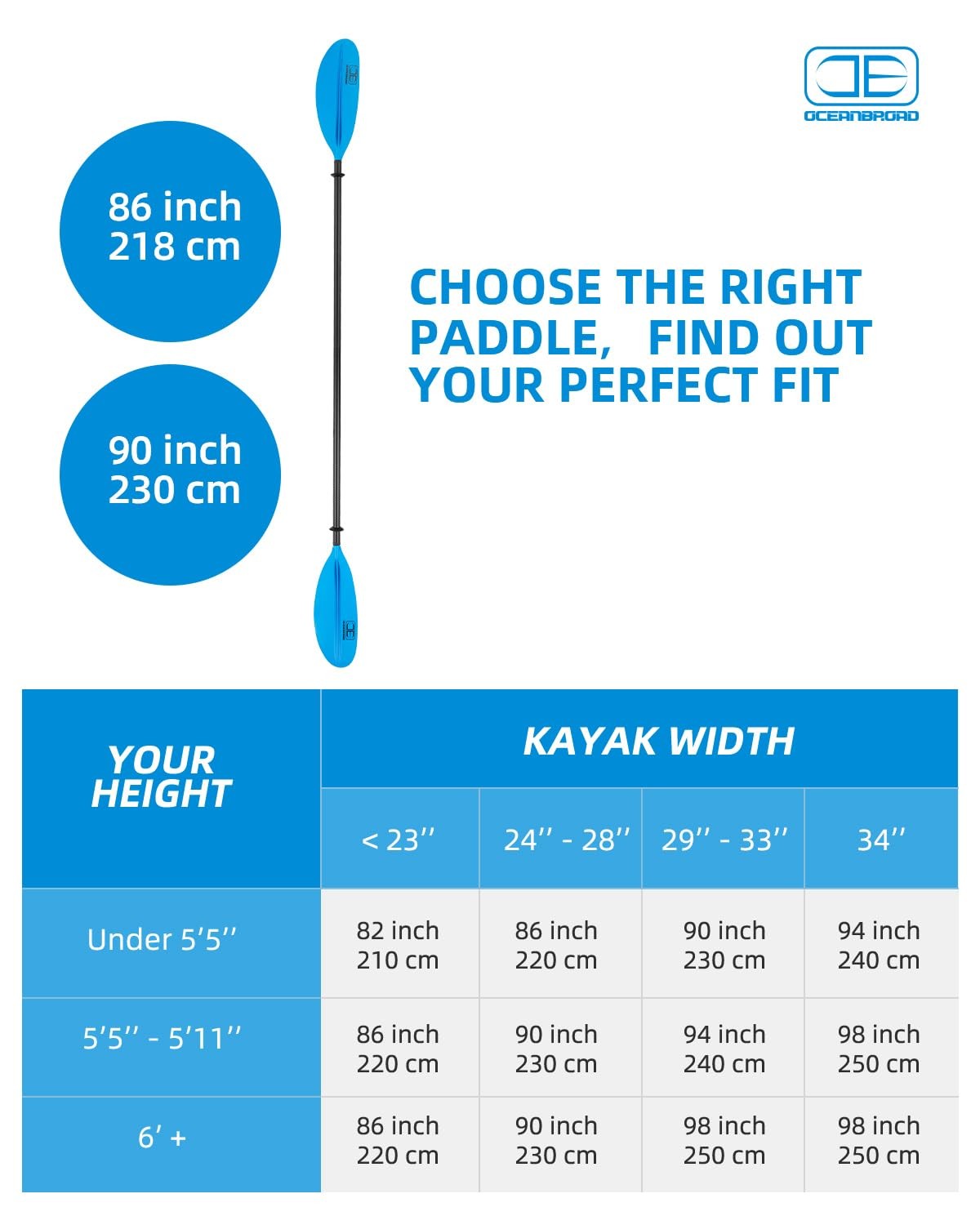 OCEANBROAD Carbon Fiber Kayak Paddle 90.5in/230cm for Adults Kayaking