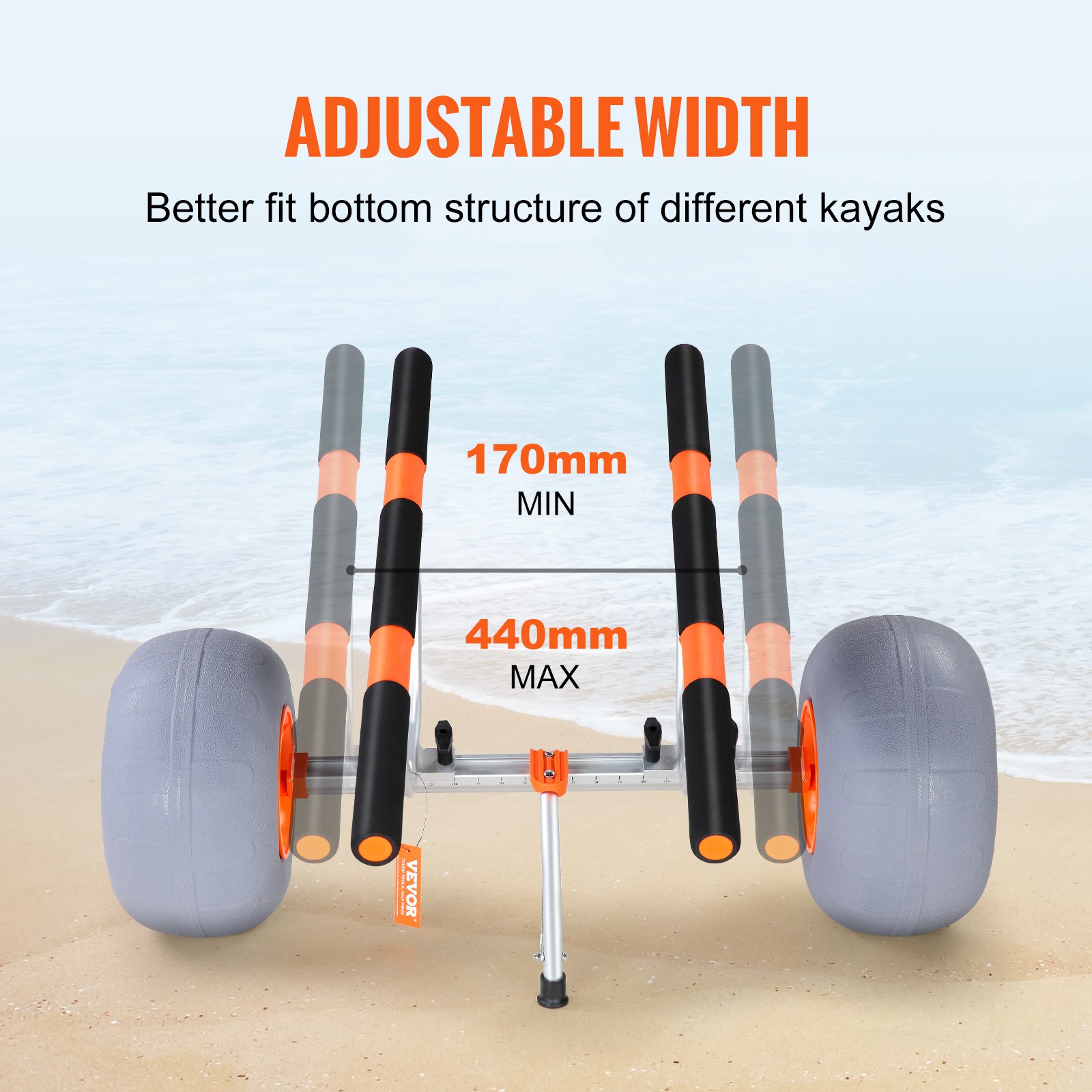 VEVOR Adjustable Kayak Cart Canoe Carrier 350lbs Load with 12” Tires Foldable