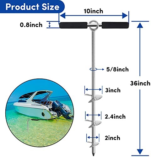 Sand Anchor for Boat, Beach Anchor Boat 36inch 2 Pack Chromium-Plated Steel