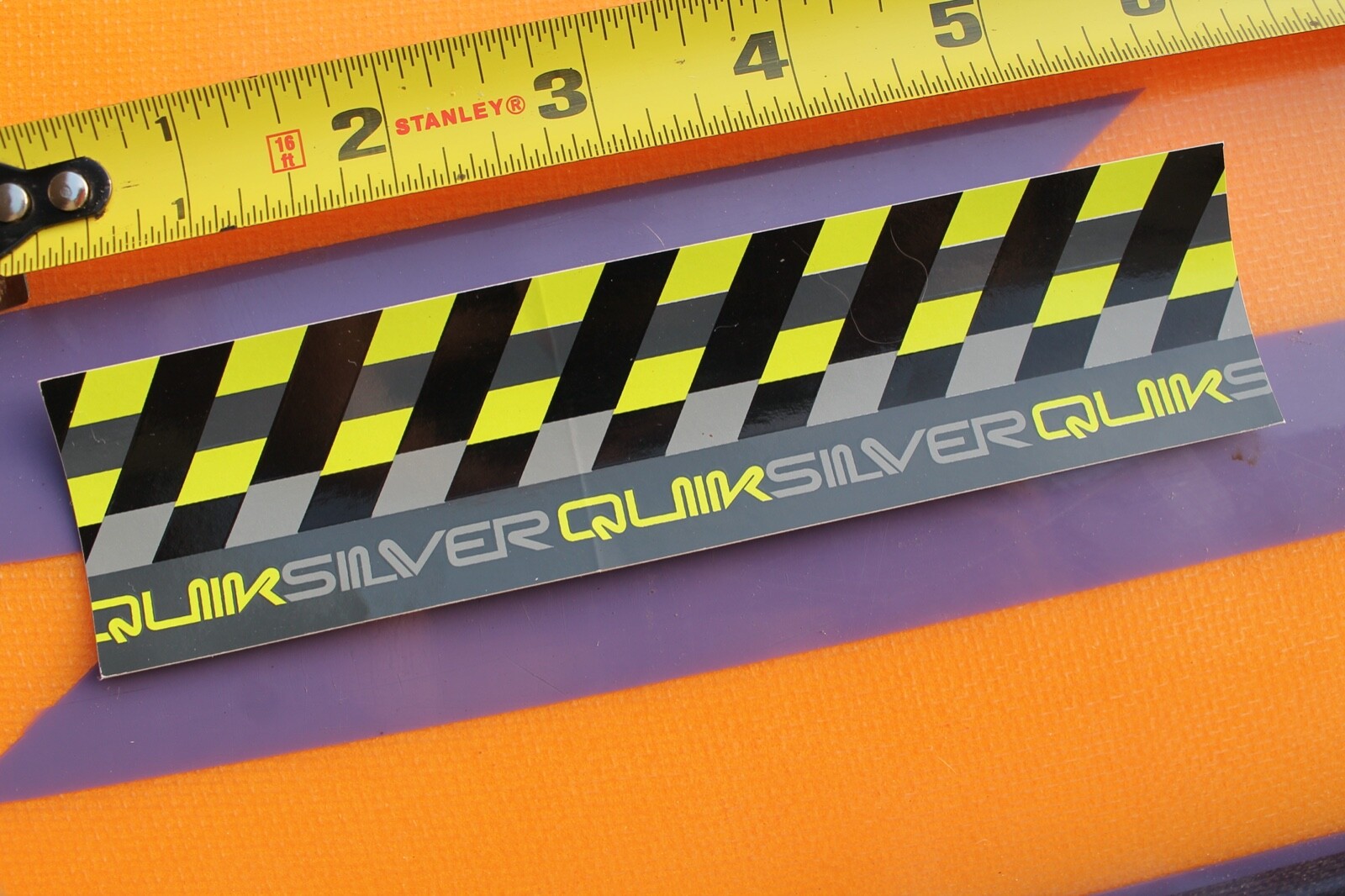 Quiksilver Surfboards Neon Yellow Grey Black Checkered Vintage Surfing STICKER