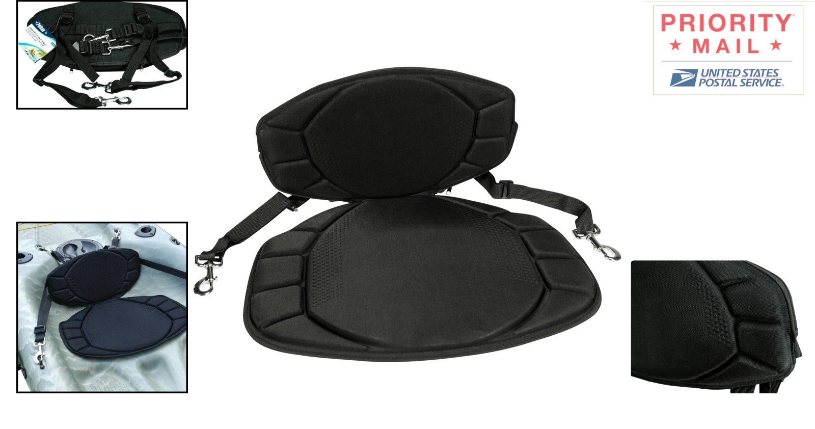 Universal Sit-on-top Kayak or SUP Seat Water Repellent Cushion Adjustable Black