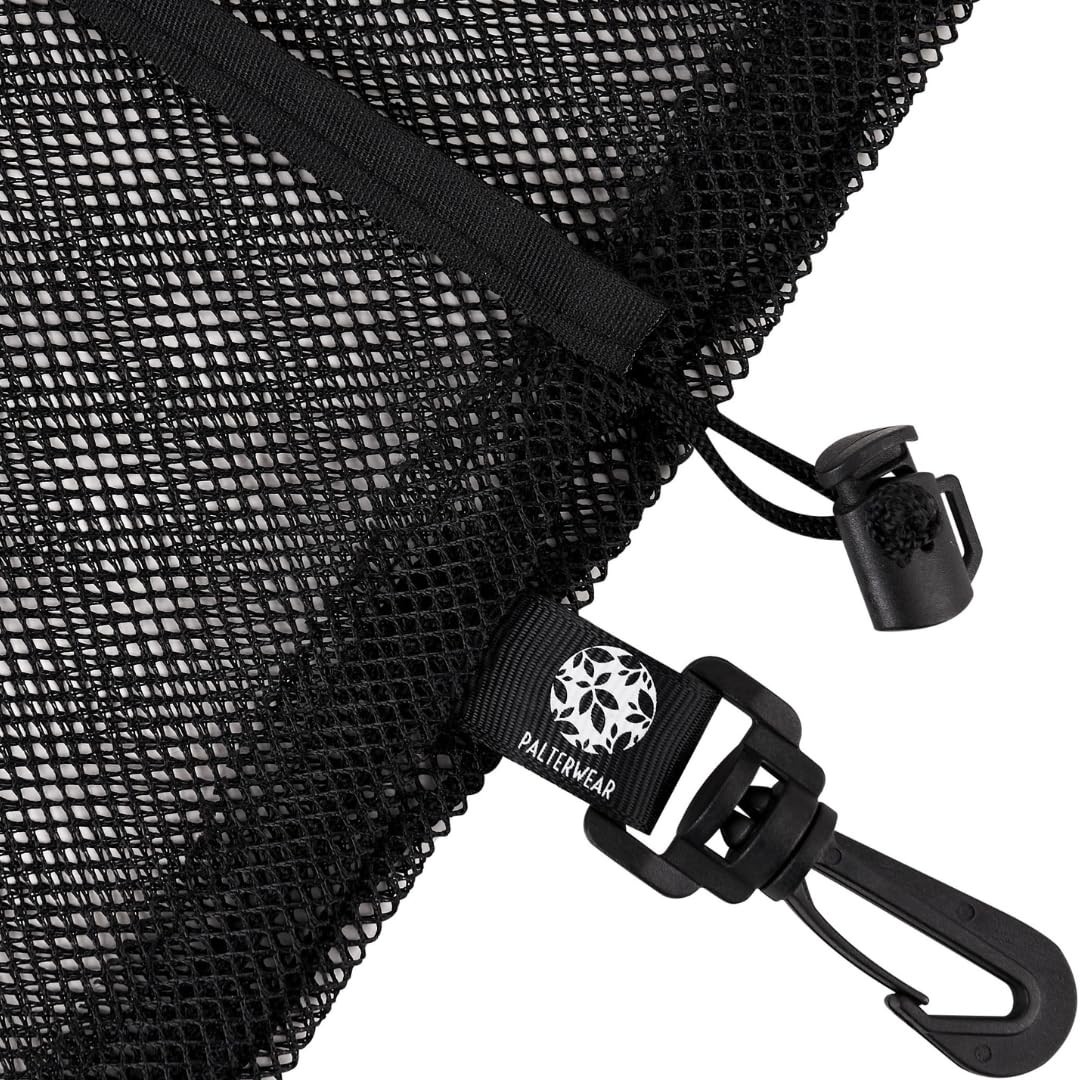 PALTERWEAR Small Mesh Drawstring Bag With Clip and Toggle 6 x 8 inch, Black