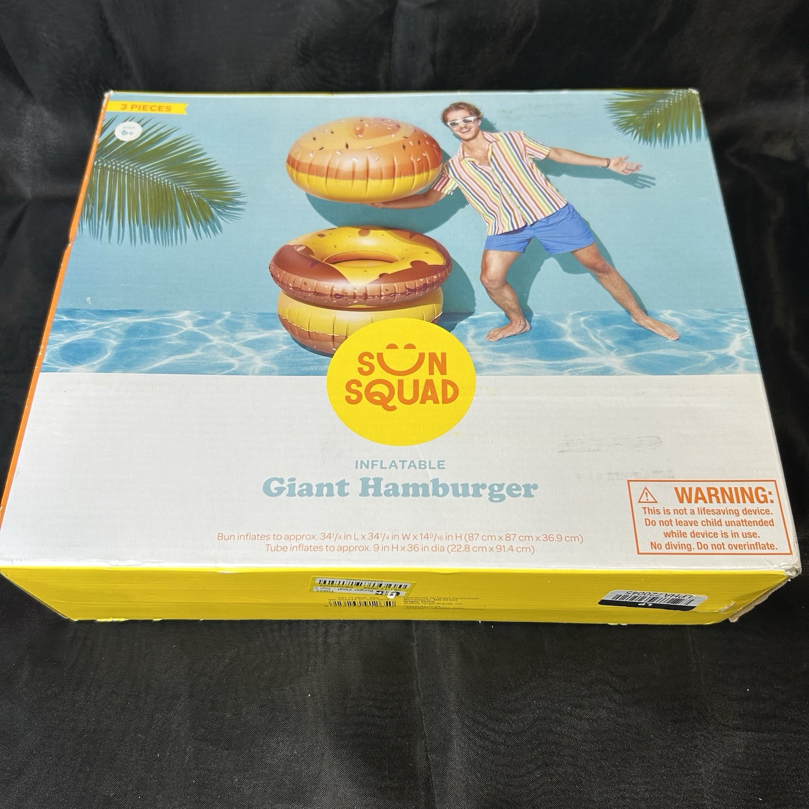 Sun Squad Inflatable Giant Hamburger Pool Float 3-Piece Set Bun Patty Float New