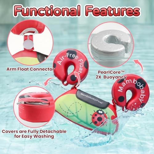Mambobaby Toddler Swim Vest for Kids, 3-8 Years, 33-66 lbs | Arm Red Beetle