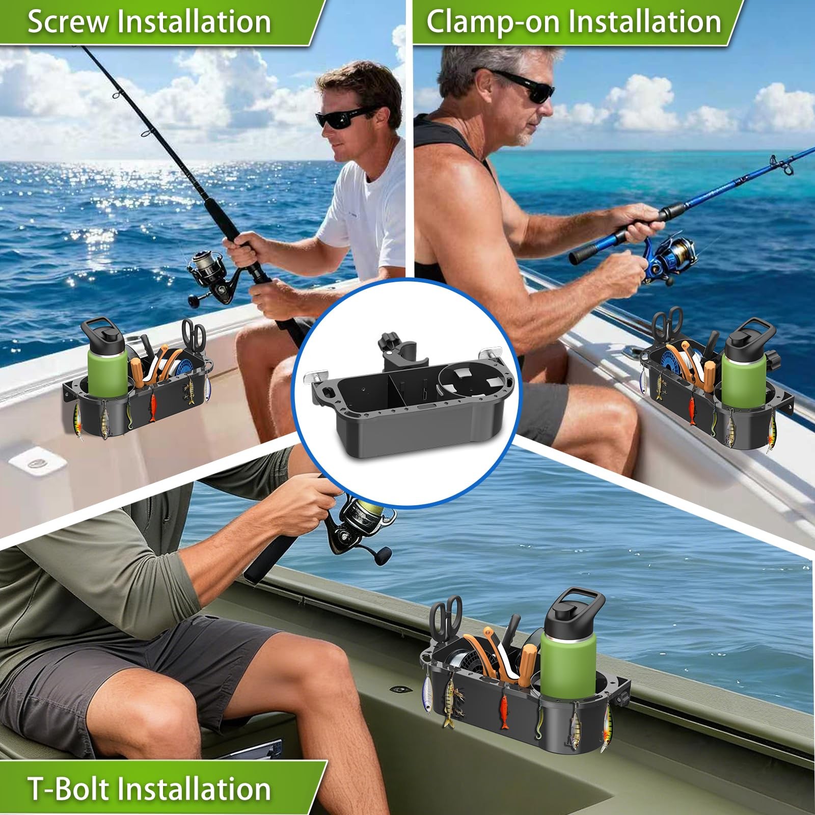 Boat Caddy Organizer, 3-in-1 Mount (Screw/Fishing Boat Track/Clamp-On), Remov…