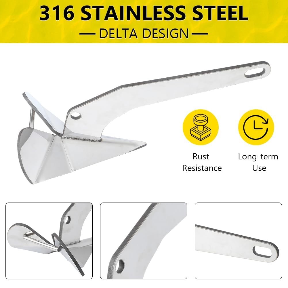 Upgraded Boat Anchor, 316 Stainless Steel Delta-Style Anchor, Heavy Duty Tria…