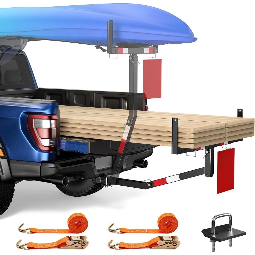 Pickup Truck Bed Extender Hitch Mount for Kayak Canoe Lumber Ladder Pipes Rack