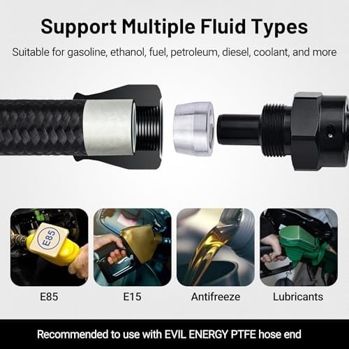6AN PTFE Fuel Line Kit, AN6 E85 Nylon Braided Fuel Hose kit 20FT Black