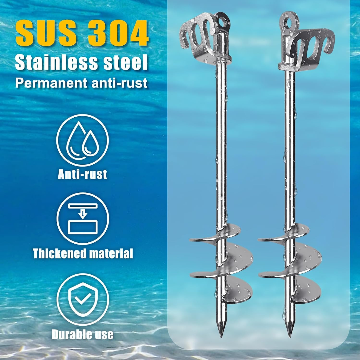 17″ 26″ 36″ Sand Anchor for Boat 304 Stainless Steel Screw in Boat Anchor for Sh