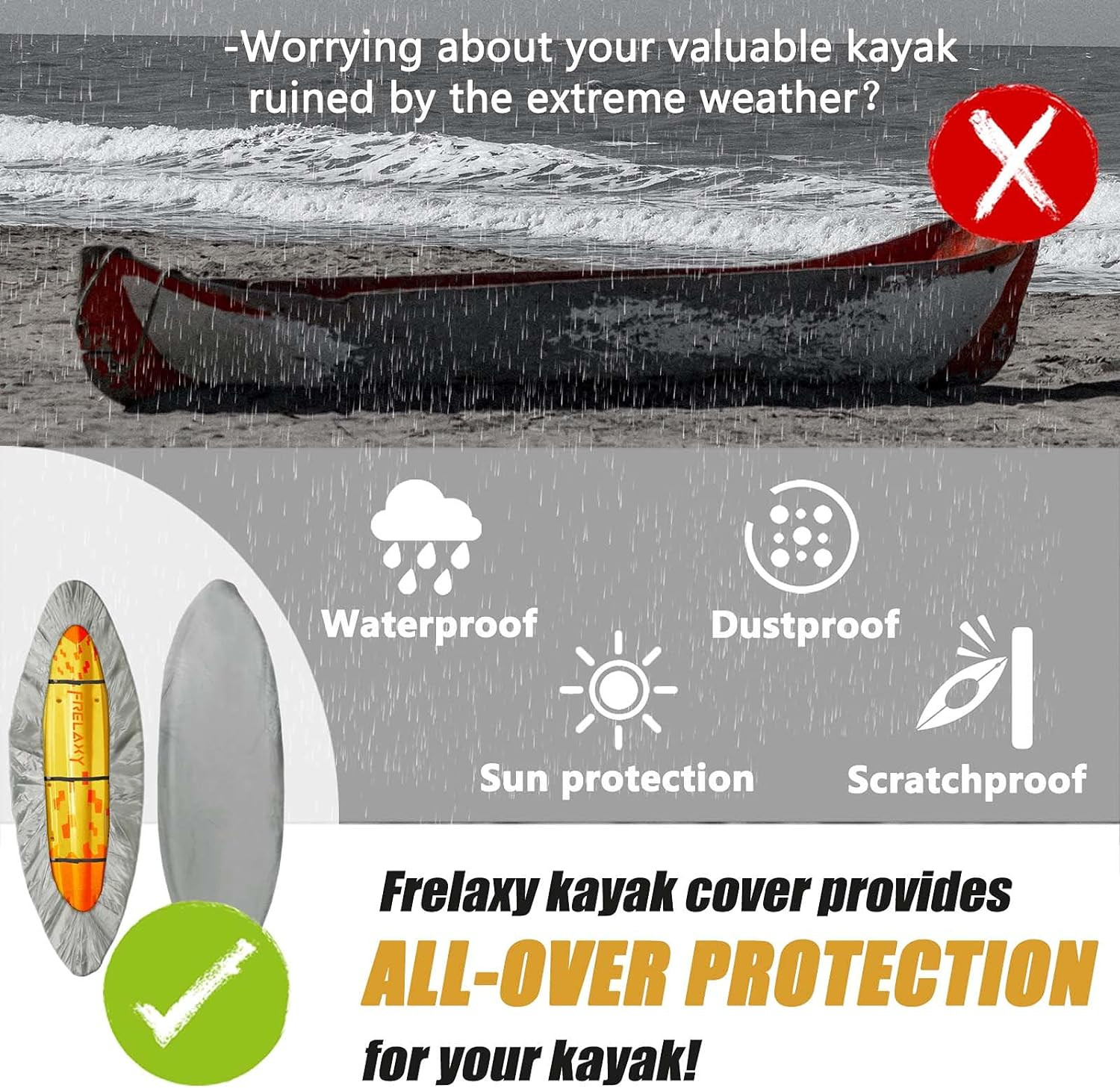 420D Kayak Cover, Heavy Duty Waterproof UV Resistant Kayak Covers