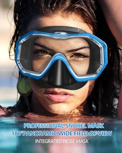 Swim Goggles with Nose Cover,Latest HD 3-Window Wide Adults 1 Pack Black Blue