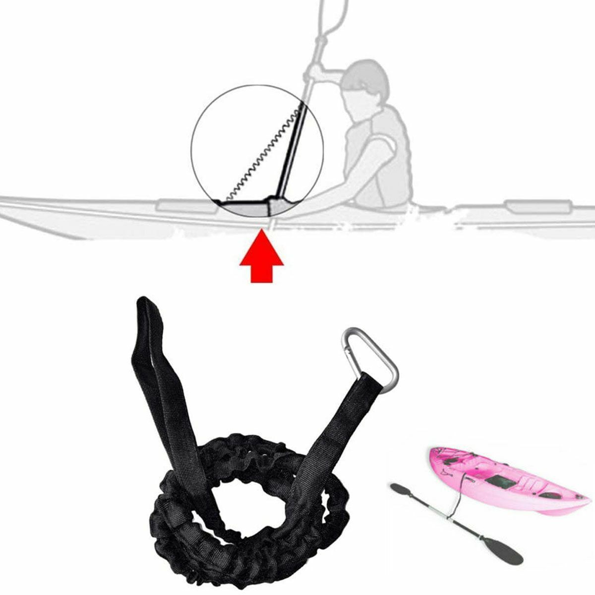 2/4pc Elastic Paddle Fishing Leash Safety Rod Coiled Lanyard For Kayak Canoe Oar