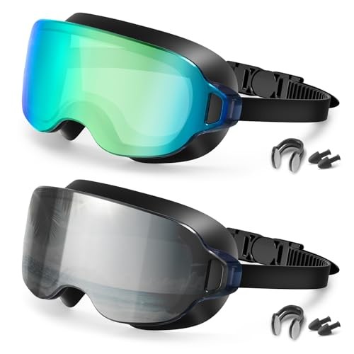 2-Pack Swim Goggles for Black/Iridescent Gold Plated + Black/Silver Plated