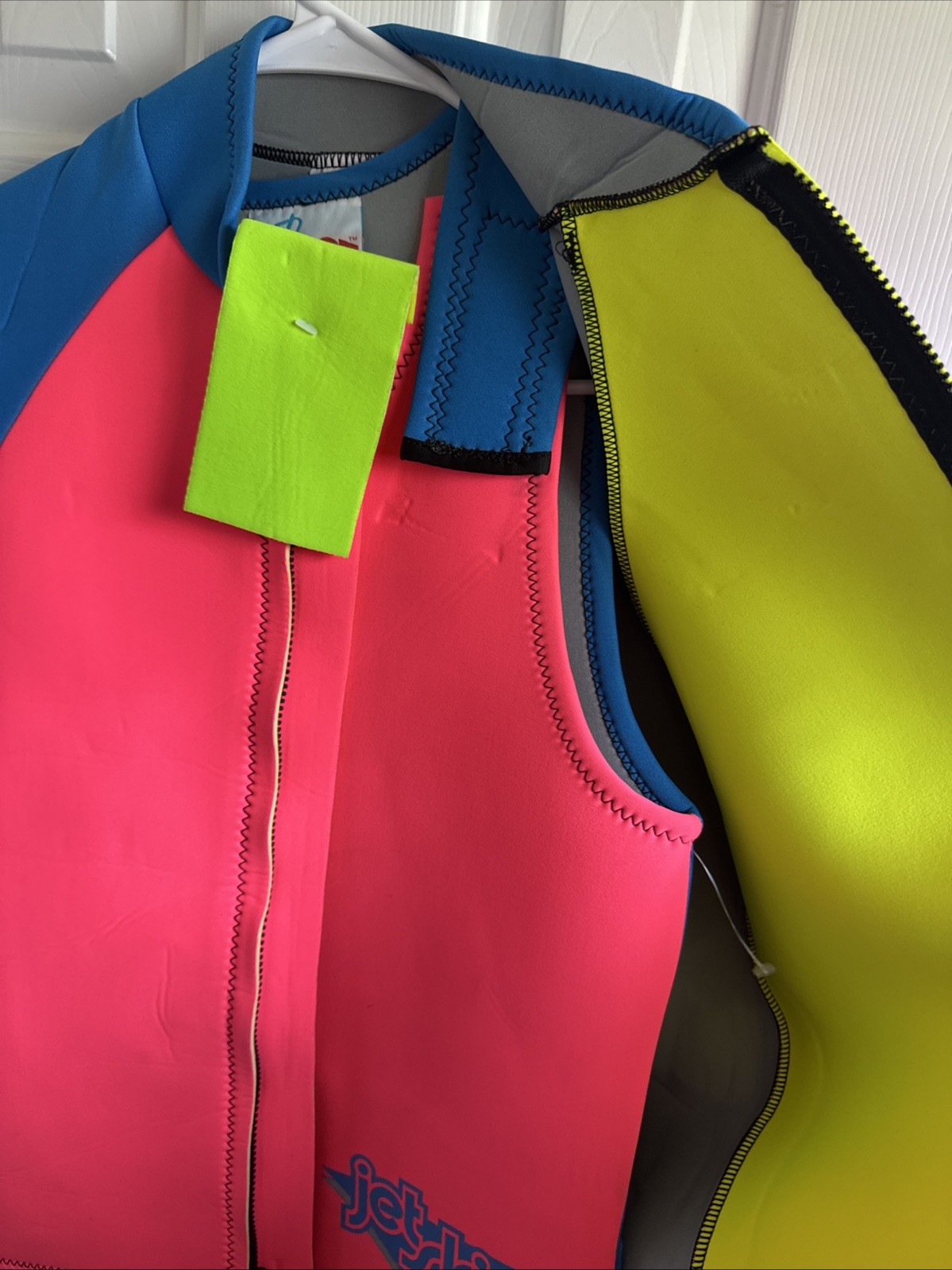 Vintage 90S Kawasaki Jet Pilot Wetsuit Pink Blue Neon Jet Ski 2pc