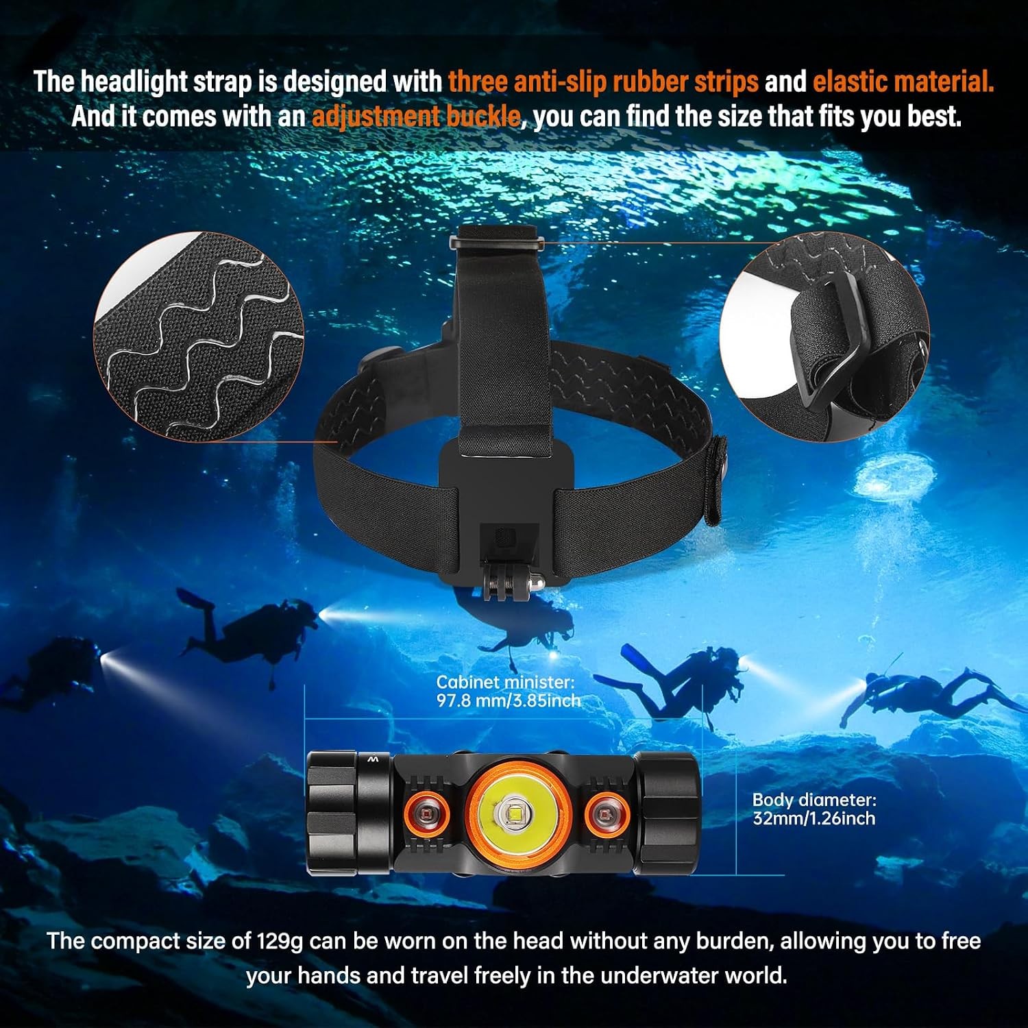 ORCATORCH TD01 Diving Headlamp 1200 Lumens 150m Waterproof