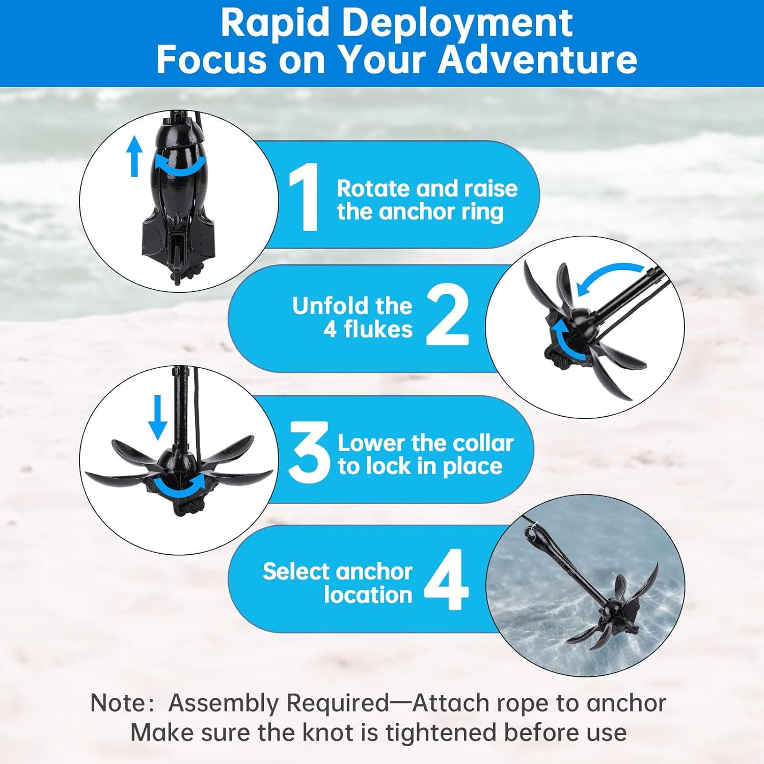 Alpinista Kayak Anchor, 3.5 lb Paddle Board Anchor Kit with 40 ft Marine Rope fo