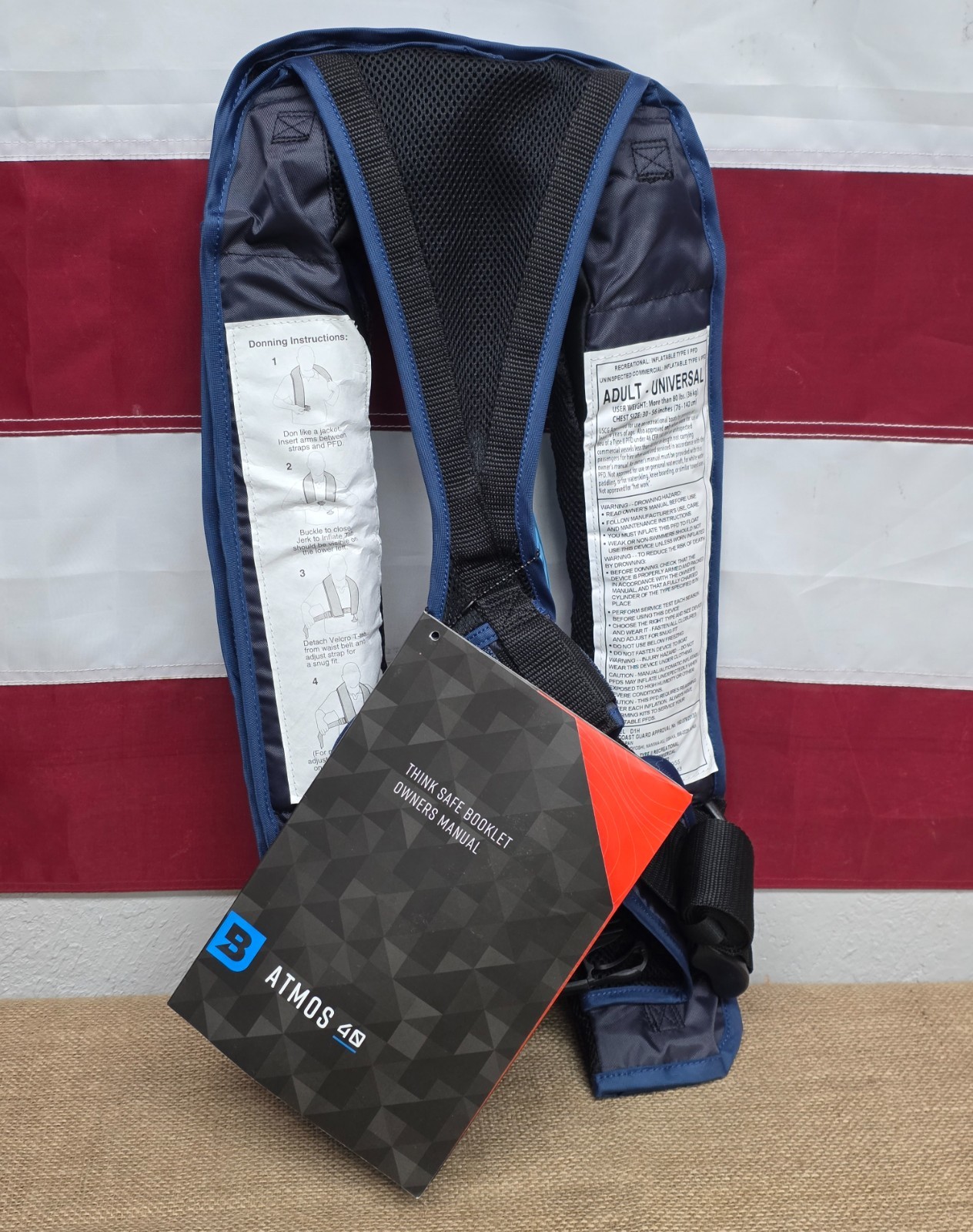 Bluestorm Navy Blue Atmos 40 Inflatable AUTOMATIC Life Jacket USCG Type 2 PFD