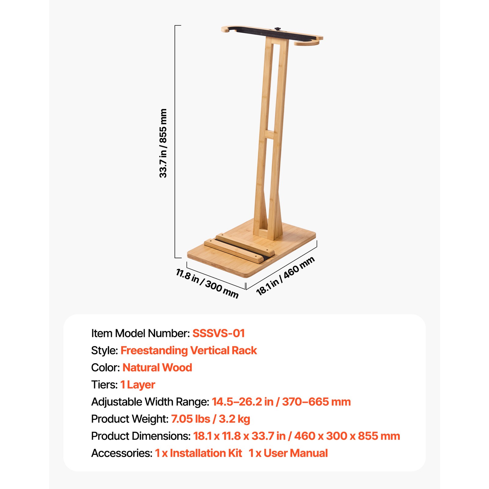 Uimoso Adjustable Wooden Surfboard Rack for Vertical Storage and Display