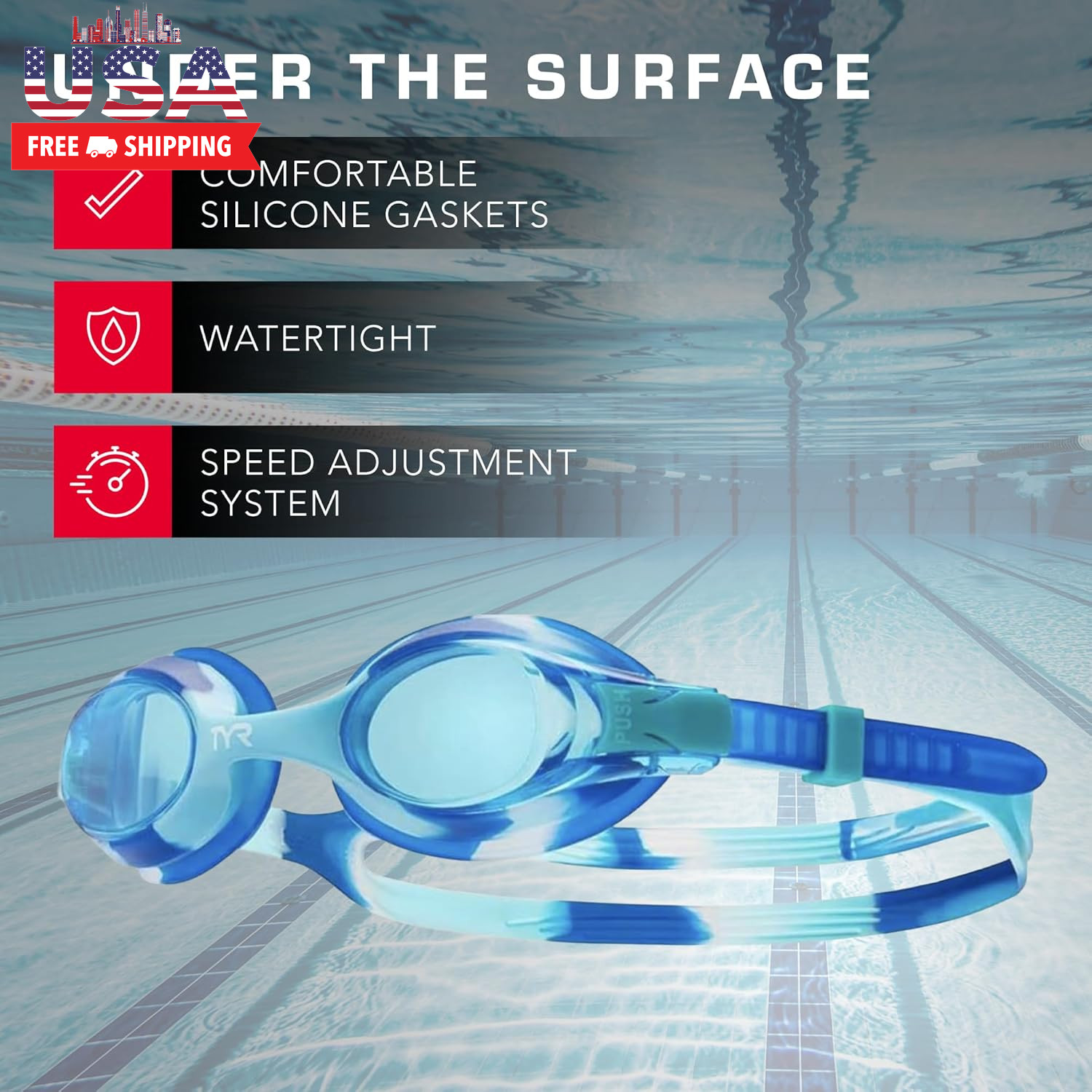 Swimple Tie-Dye Kids’ Swim Goggles – Non-Mirrored Swimming Goggles for Competiti