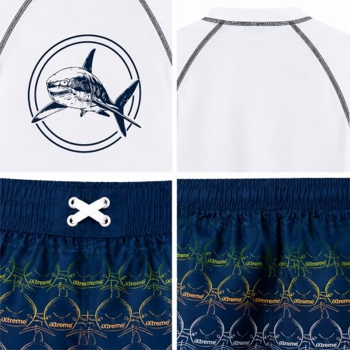 iXtreme Boys Swim Set – 2 Piece Rash Guard Short Sleeve Swim 5 White/Blue Shark