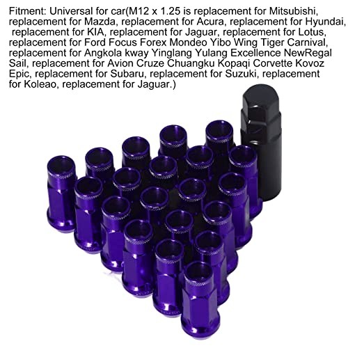 20PCS M12x1.25 Wheel Lug Nuts, for, Chrome Plated Steel, Hex Design, Purple