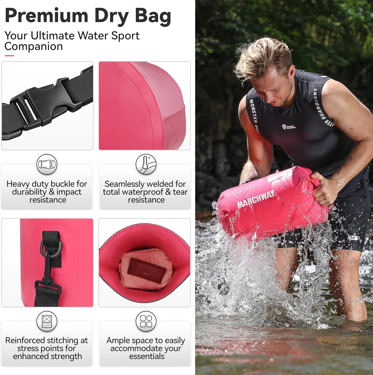 MARCHWAY Floating Waterproof Dry Bag Backpack 5L/10L/20L/30L/40L, Roll Top Sack
