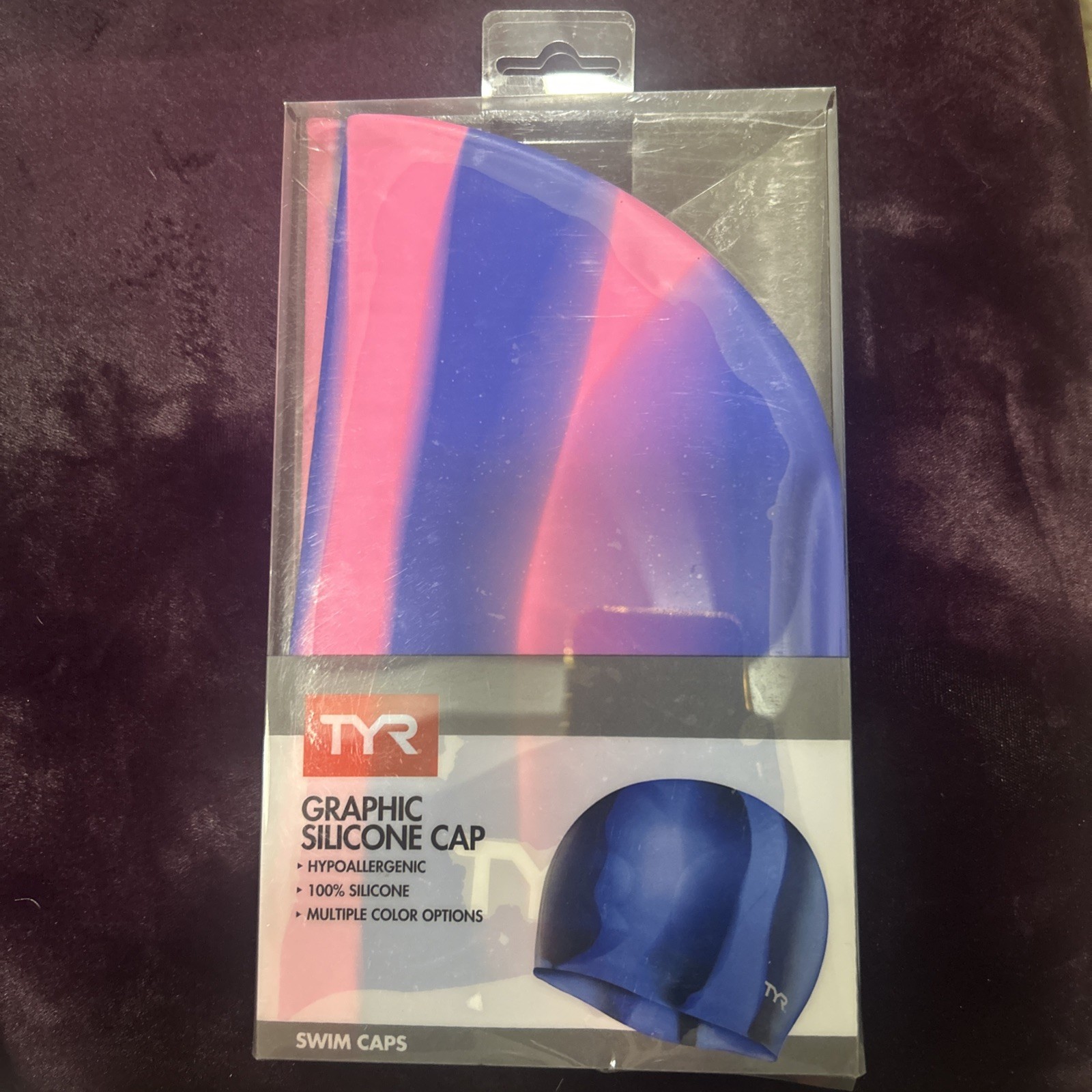 NEW TYR Graphic Silicone Swim Cap 100% Hypoallergenic Pink and Blue