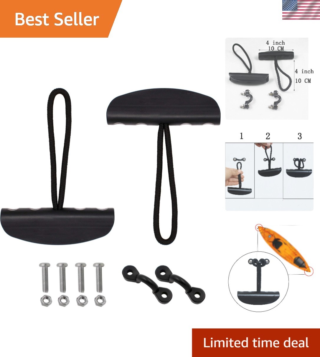 2-Piece Kayak Carry Handle Set with Heavy-Duty Braided Cord & Fasteners