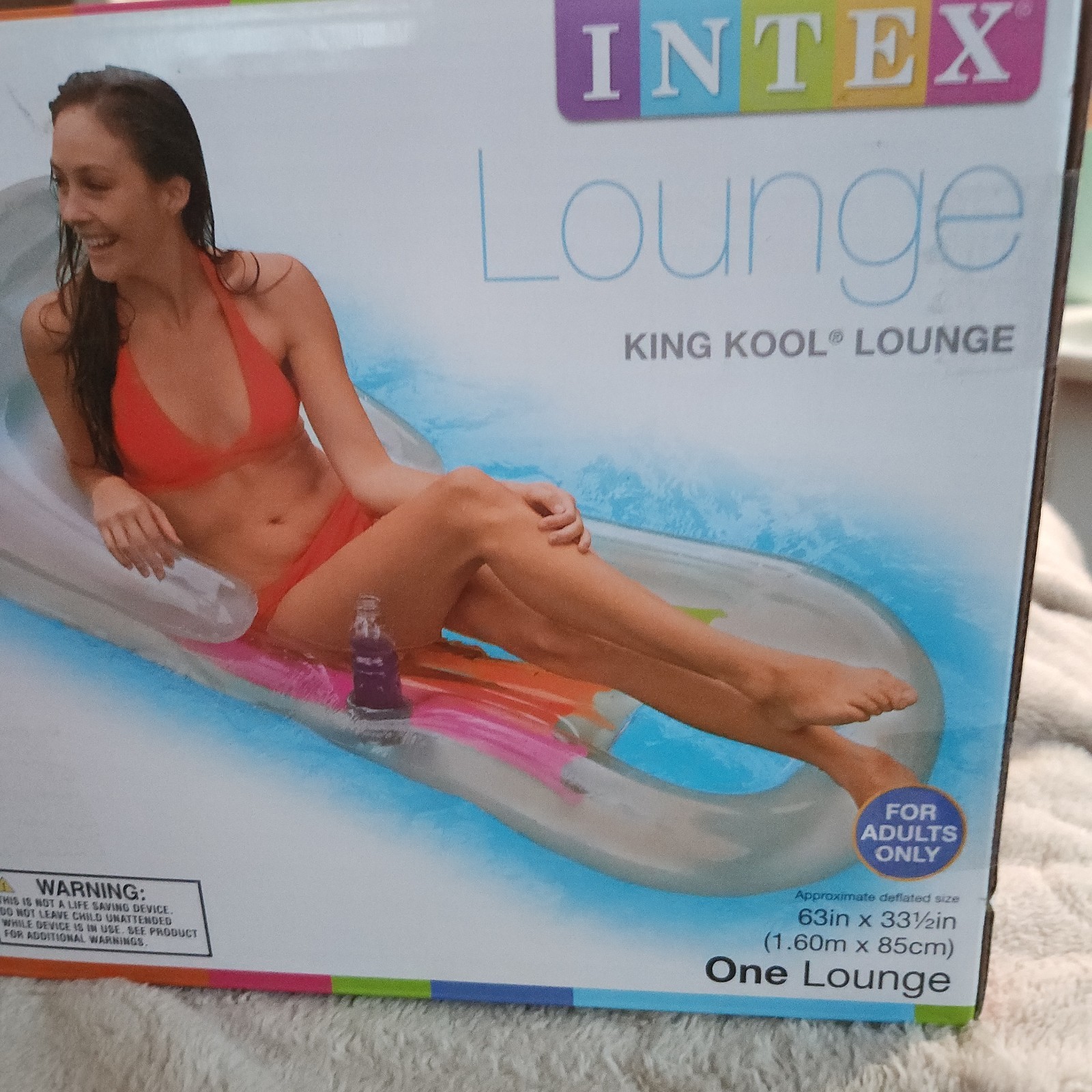 Intex King Kool Inflatable Pool Lounge Float with Headrest and Cup Holder