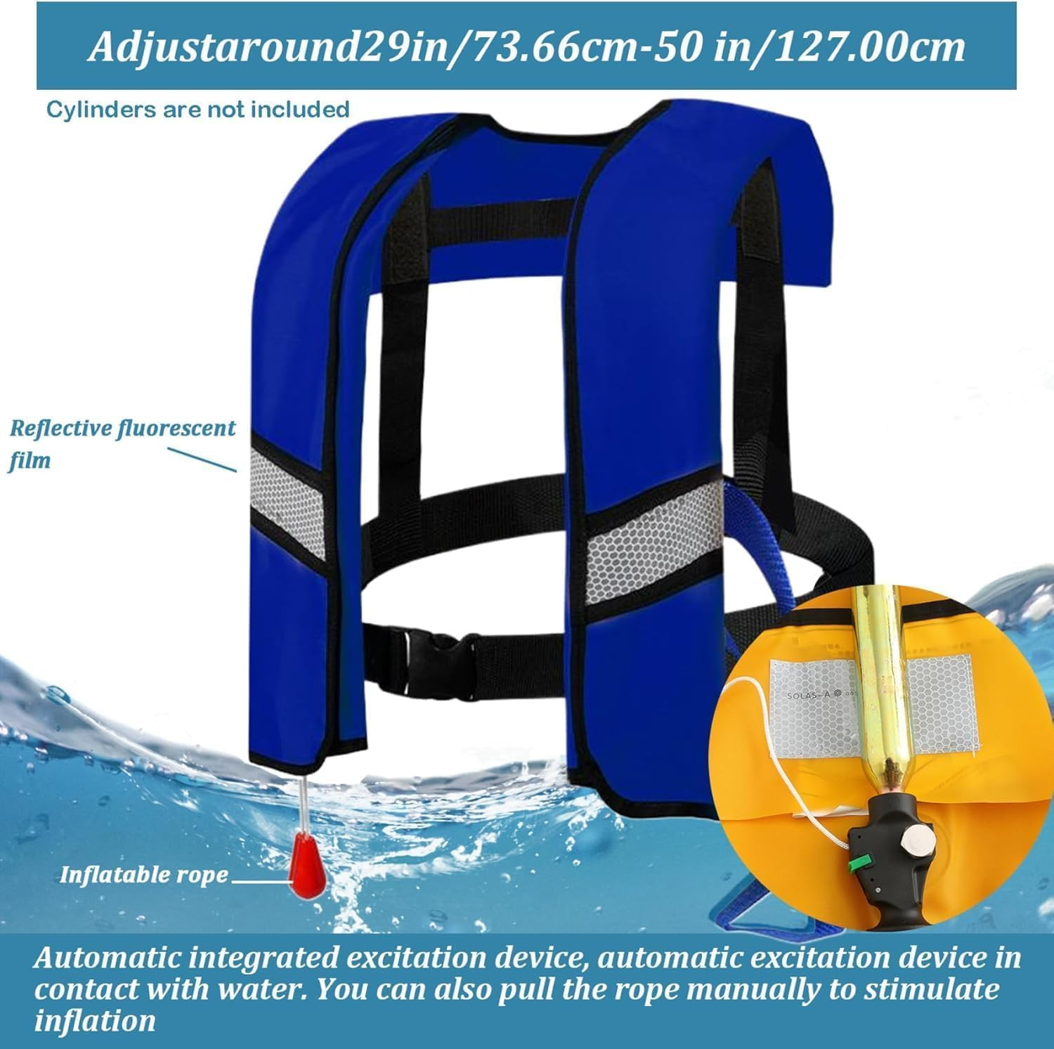 3-Pack 150N Automatic Inflatable Life Jacket for Adults – Adjustable Buoyancy Ve