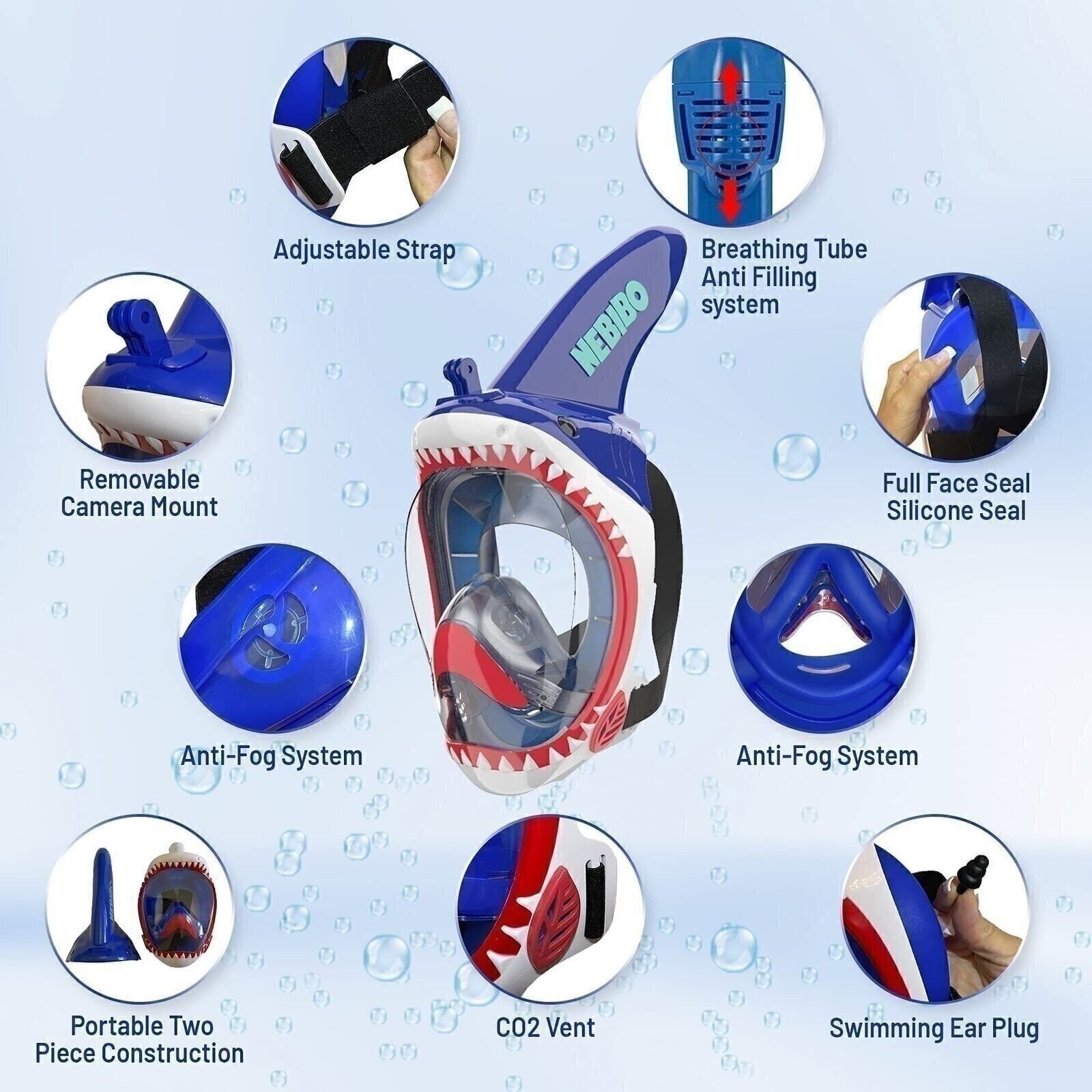 NEBIBO ® Kids Snorkel Mask Full Face Set. Snorkeling Set with Detachable Came…