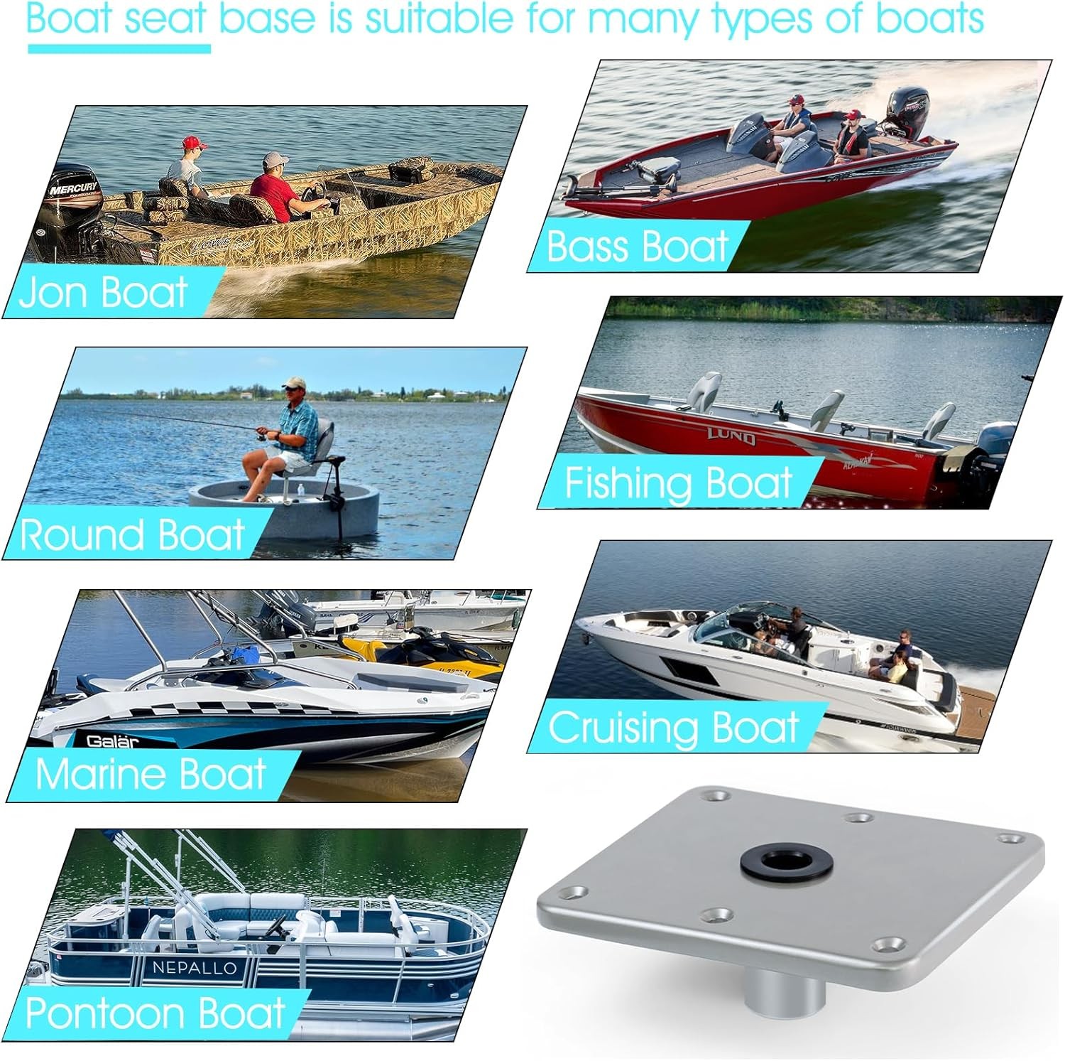 Boat Seat Base Mount Pedestal 1pack 7×7 Aluminum, Light Gray