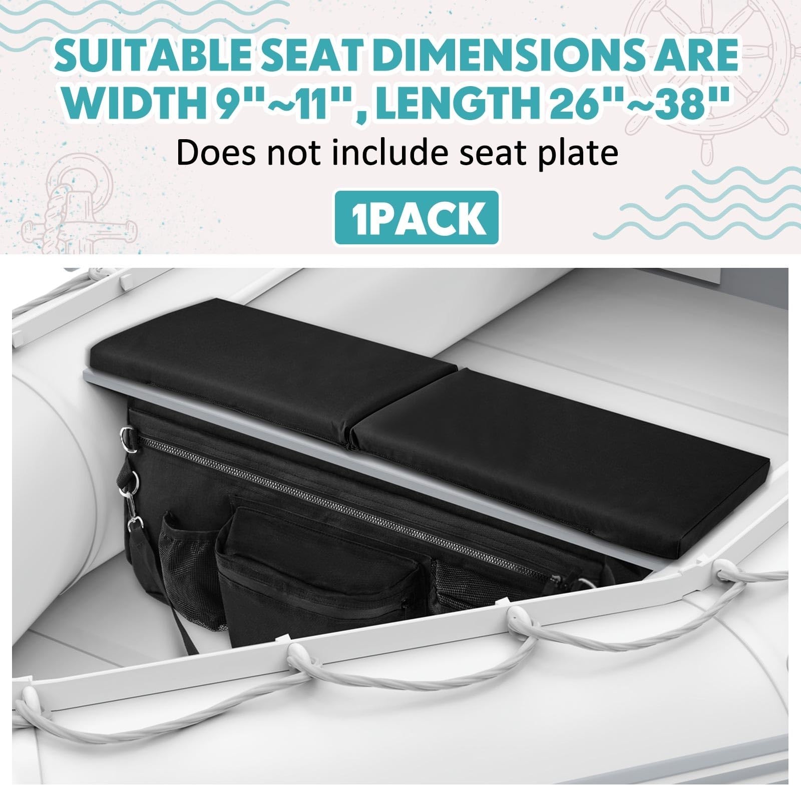 Inflatable Boat Seat Cushion & Underseat Bag with Pockets – Water Resistant Thic
