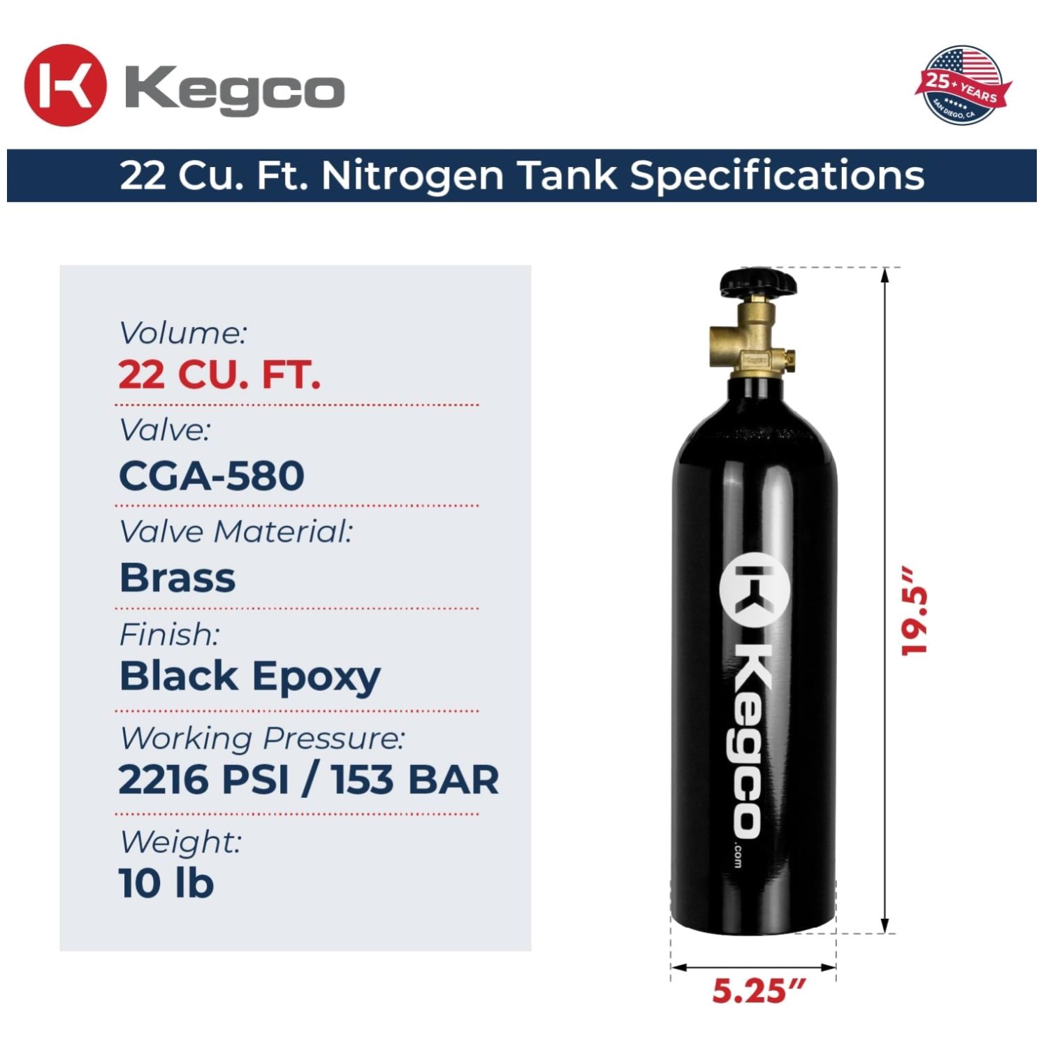 Lightweight 22 Cu. Ft. Nitrogen Tank – High Strength Alloy