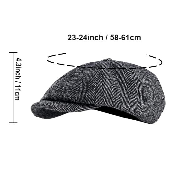 2 Pack Newsboy Cap Peaky Herringbone Baker Boy Flat Caps for Men Women (Black